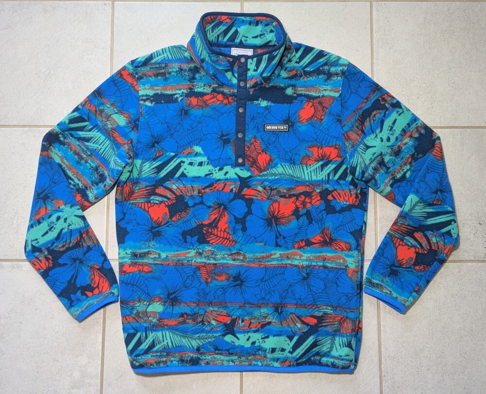 Obermeyer Men's Medium Sweater Multicolor Floral 1/4 Snap Sweatshirt Fleece